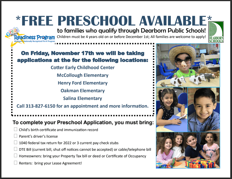 GSRP free preschool holding enrollment event at five schools on Nov. 17