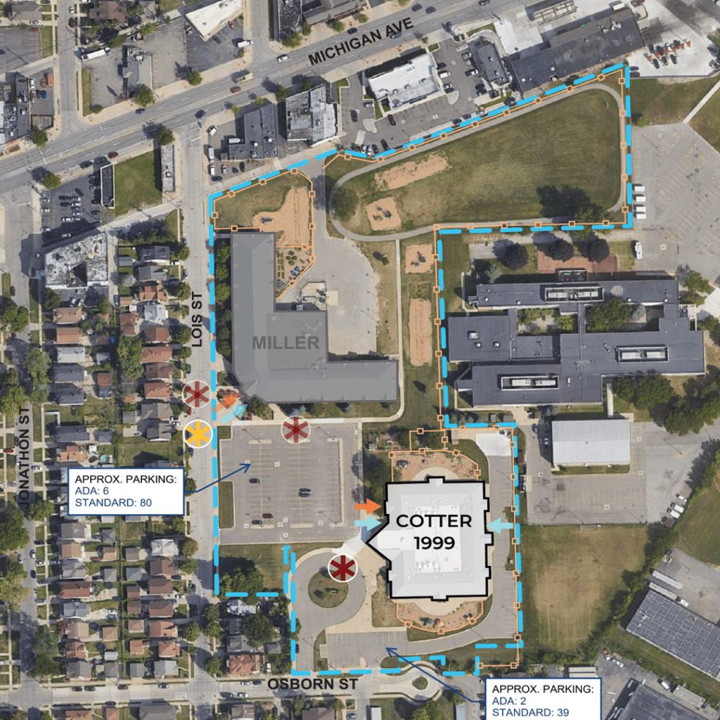 An illustration of Cotter, built in 1999, and its surrounding community.